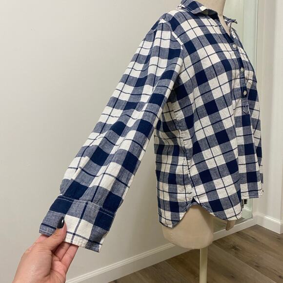 J.Crew Women's Plaid Blue Women Long Sleeve V-Neck Blouse Large - Picture 2 of 6
